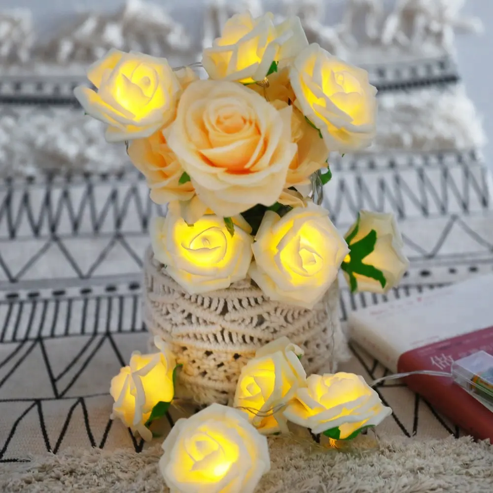 2AA Battery Powered Indoor LED Rose Flower String Lights For Wedding Festivals Decoration