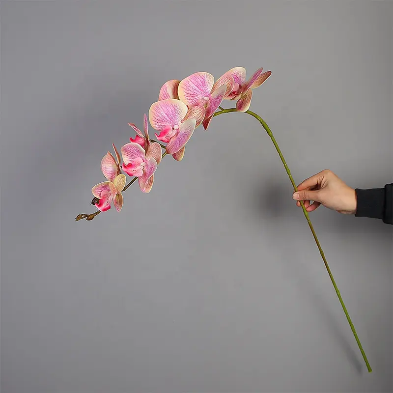 Orquídea artificial de 9 cabezas, color rosa para decoración de fiesta de boda, venta al por mayor