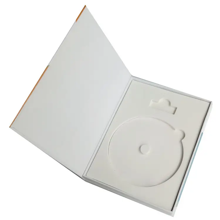 Kotak cd kertas karton cetak putih logo kustom set kemasan kotak magnet hadiah dvd kemasan set kotak cd