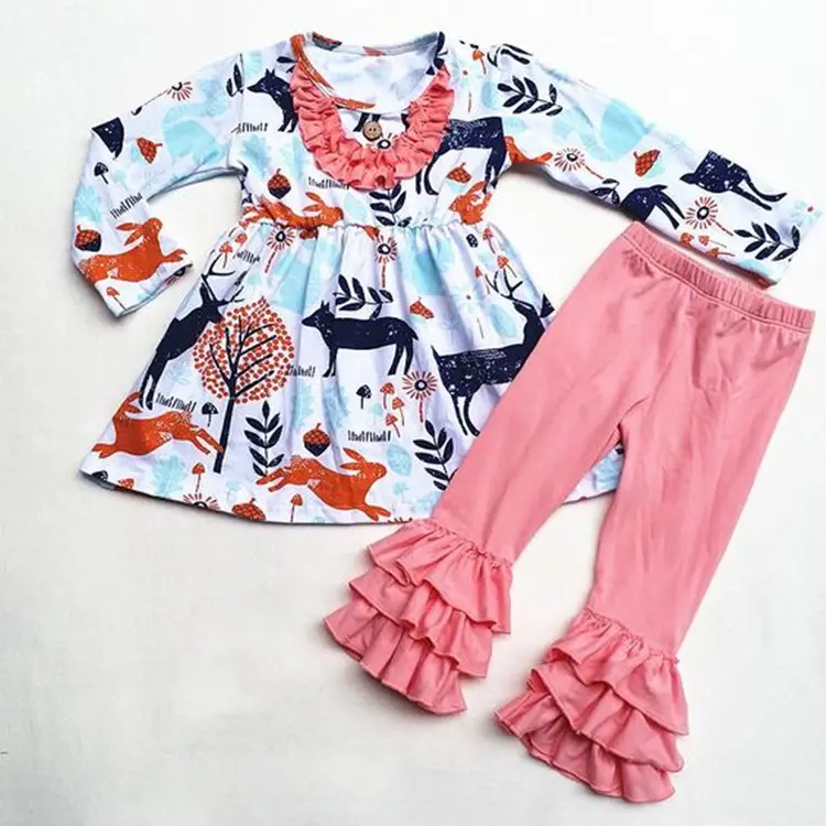 Roupa infantil de algodão rosa, roupa de natal para bebês com babado calças para inverno fabricante de roupas para meninas do natal trajes infantis