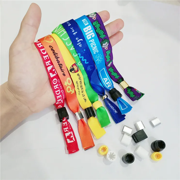 Wholesale custom promotional gifts printed design your own logo woven party festival fabric wristbands for events