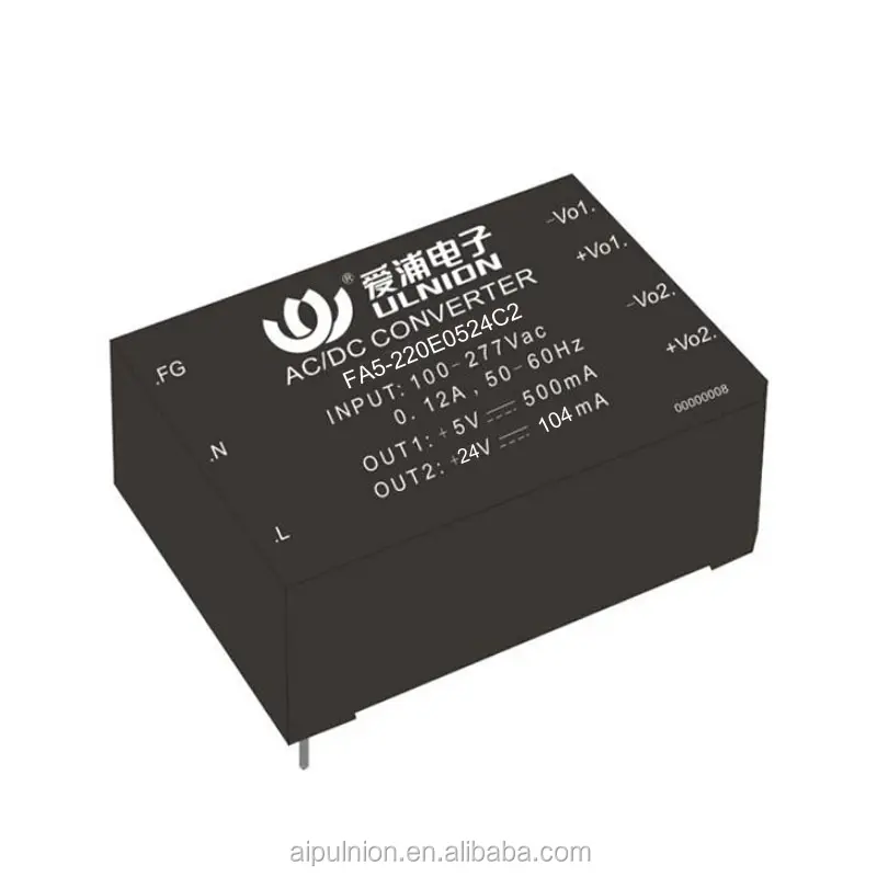 Input 85-305V 5W PCB Mount 110V/120V/220V/230にV 5V 24V 500mA 104mA Dual Output Isolated AC DC Converter Power Supply