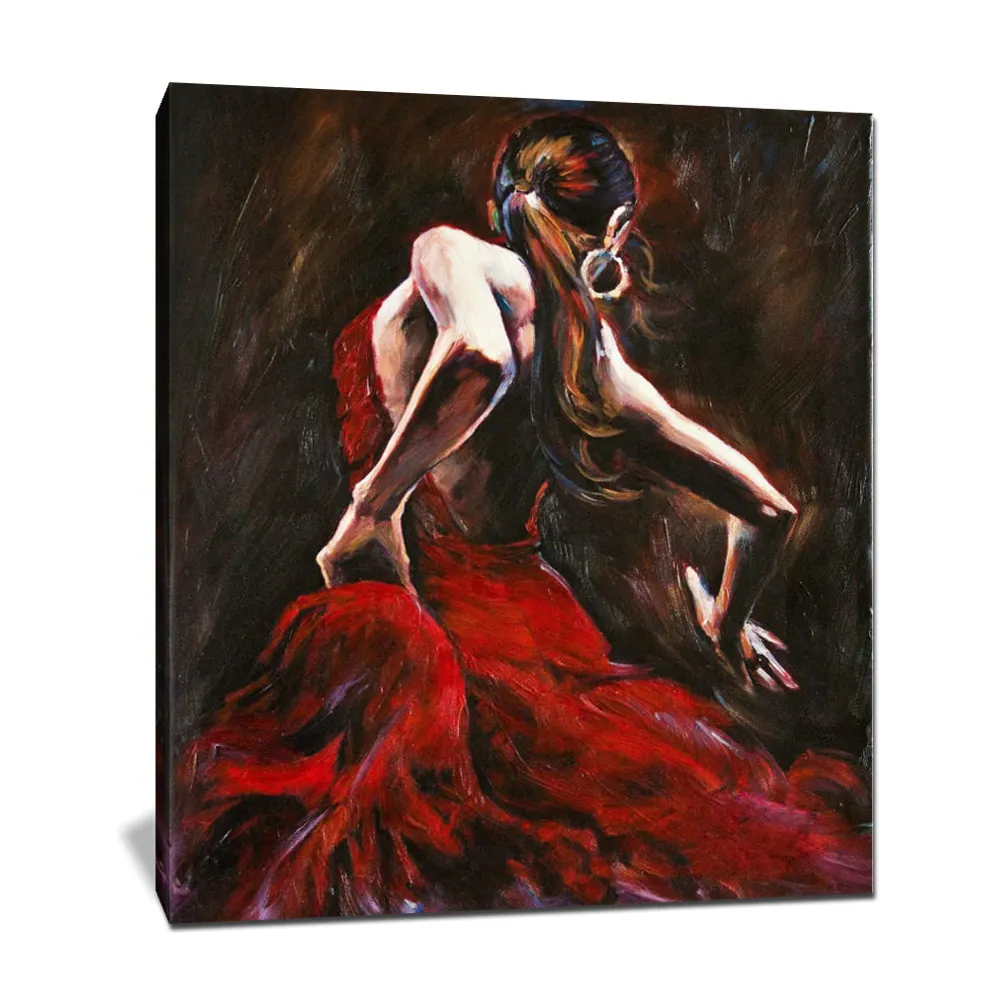 Pintura a mão personalizada foto bonita mulher figura espanhola, flamco dancer artesanal pintura a óleo em tela