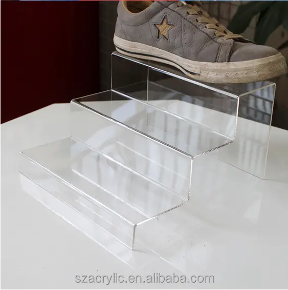 Présentoir de chaussures d'escalier à deux ou trois niveaux, en acrylique, 1 pièce