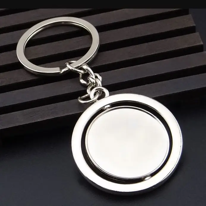 360 degrés rotation ronde en métal blanc porte-clés de marque de voiture cadeaux LOGO personnalisé