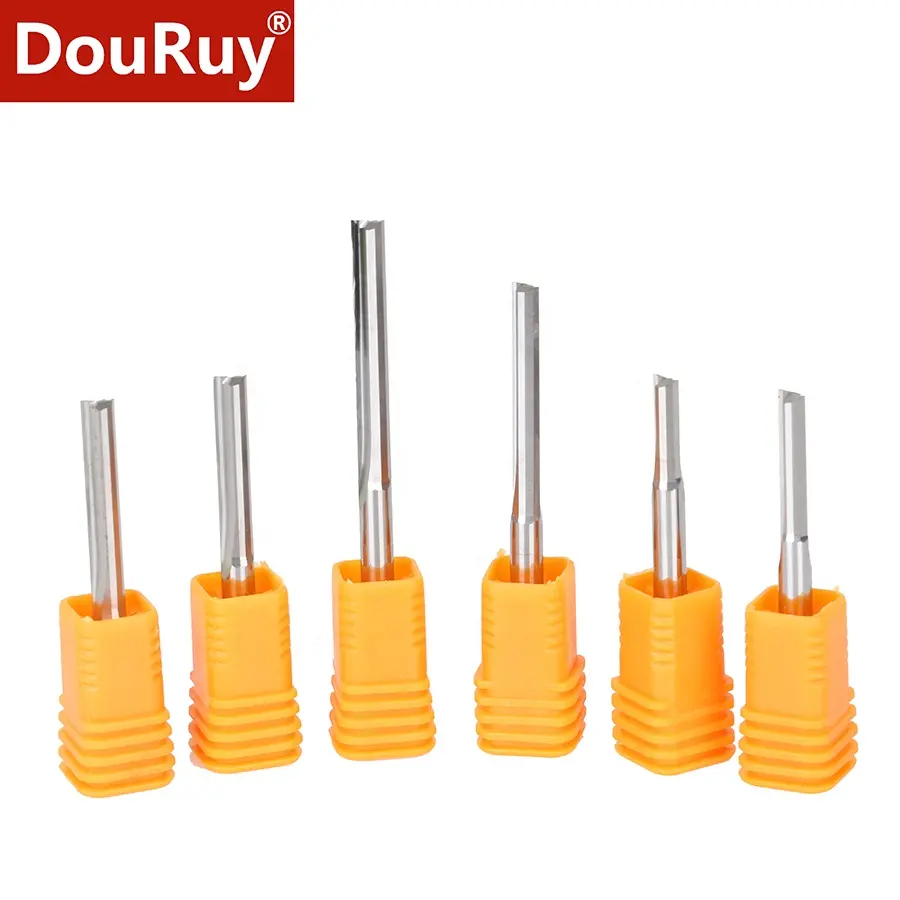 DouRue 3.175/4/5/6mm 생크 2 플루트 직선 라우터 비트 목재 CNC 직선 조각 커터 엔드 밀 도구 밀링 커터