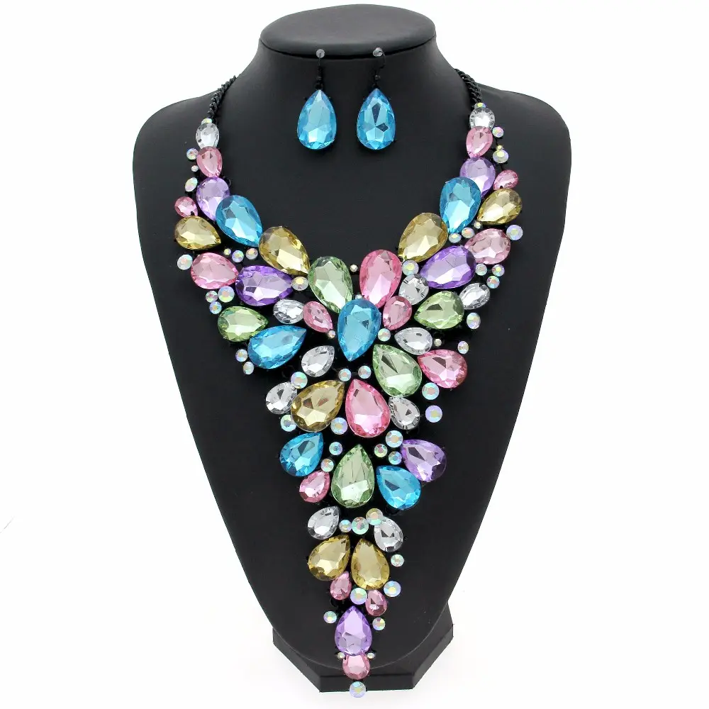 Exaggerated Acrylic Beads Pendant Necklaces Earrings Jewelry Set Luxury Wedding Accessories Bride Jewelry Sets