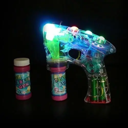 Mainan Pistol Gelembung LED Transparan, Mainan Pistol Gelembung Berkedip Kekuatan Super Menyala