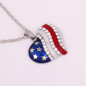 NH160 the United States Jewelry <strong>Heart</strong> Patriot America <strong>USA</strong> Flag Long Link Necklace