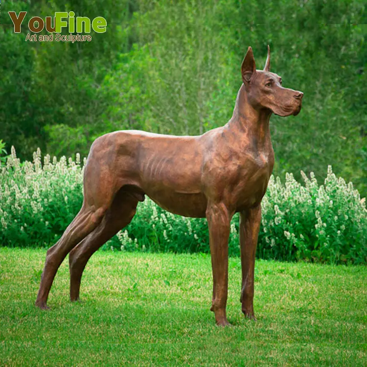 Estátua de cachorro bronze dinamarquês para venda, tamanho de vida