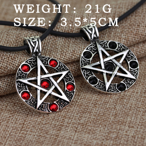 Popular <strong>Supernatural</strong> Pentagram Necklace Leather Chain Silver Crystal Pendant Jewelry Accessories - Product Image 2