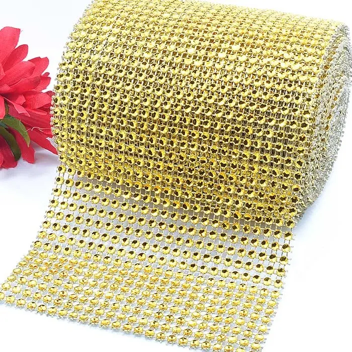Gold diamond mesh ribbon, diamond banding 30 feet in a roll,diamond strassband mesh