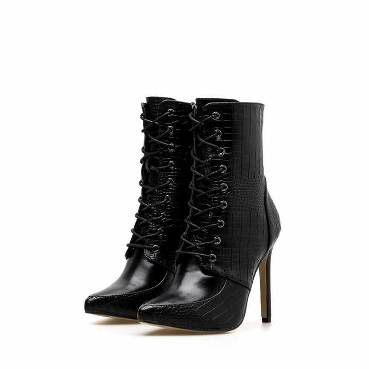 CSB5 Grosir Sepatu Bot Ankle Wanita Cantik Sepatu Seksi Hak Tinggi Tipis Dasi untuk Wanita