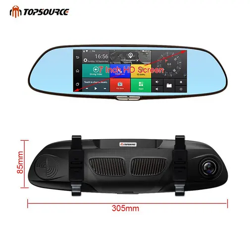 Retrovisor automotivo dvr 4g hd 1080p, 7 ", android, gps, lente dupla, gravador de vídeo