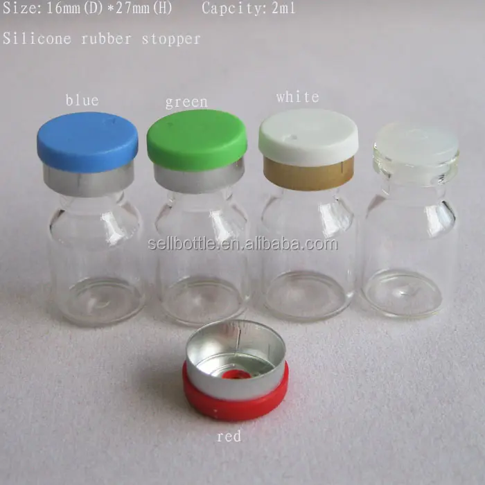 Suero de vidrio transparente para medicina, frasco de medicina con tapas y tapón de goma para contenedor de líquido, venta al por mayor, 2ml