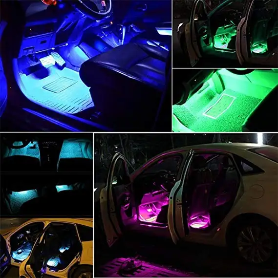 HTAUTO coche Universal de 12V ambiente interna de la tira de luz/LED automotriz atmósfera Vehículo de pie