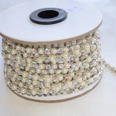 Fábrica direta chique cristal strass renda aparar pedras ab com corrente de pérola para noiva vestido decorativo