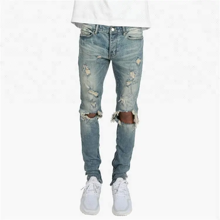 Reale lupo denim jeans produttore blu uomo strappato slim fit jeans danneggiato jeans vestiti di marca