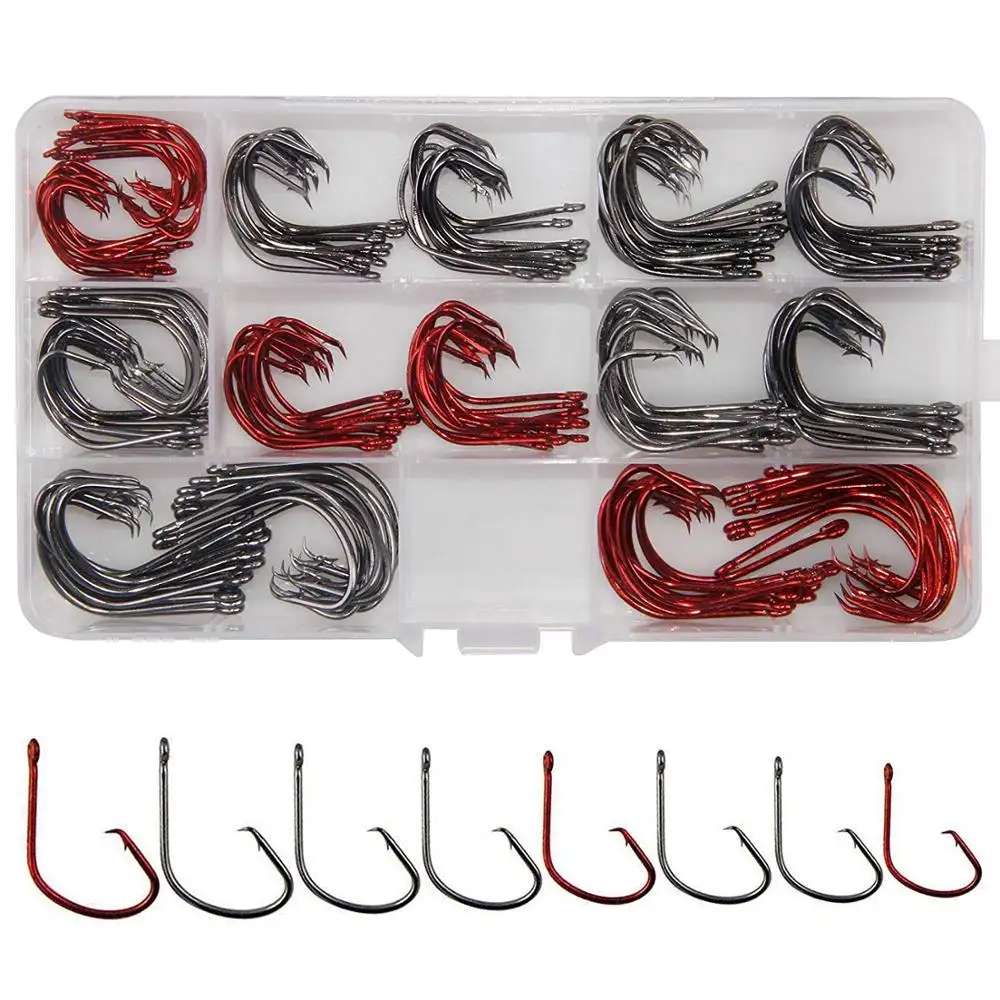 160 Stück/Karton 7381 Offset Sport Circle Hooks Schwarzer Octopus-Angelhaken aus Kohlenstoffs tahl-Größe: #1-5/0