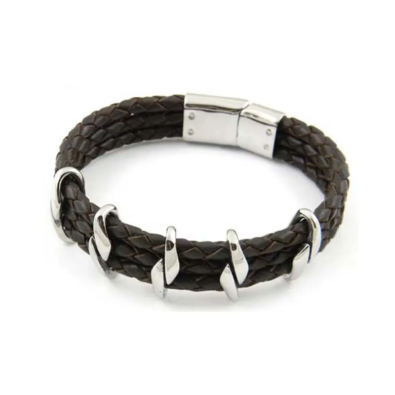 Come Fare Mens Cinturino In Pelle Intrecciata Bracciale In Acciaio inossidabile