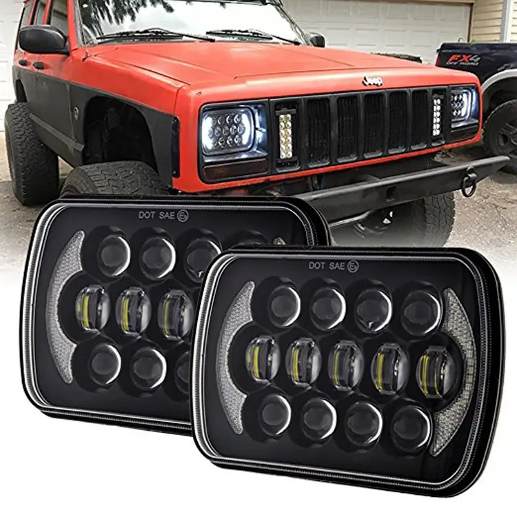 105W 5*7 "inç oto DRL mühürlü işın Led kare projektör halo melek gözler ile sürüş farlar jeep Cherokee XJ kamyon için