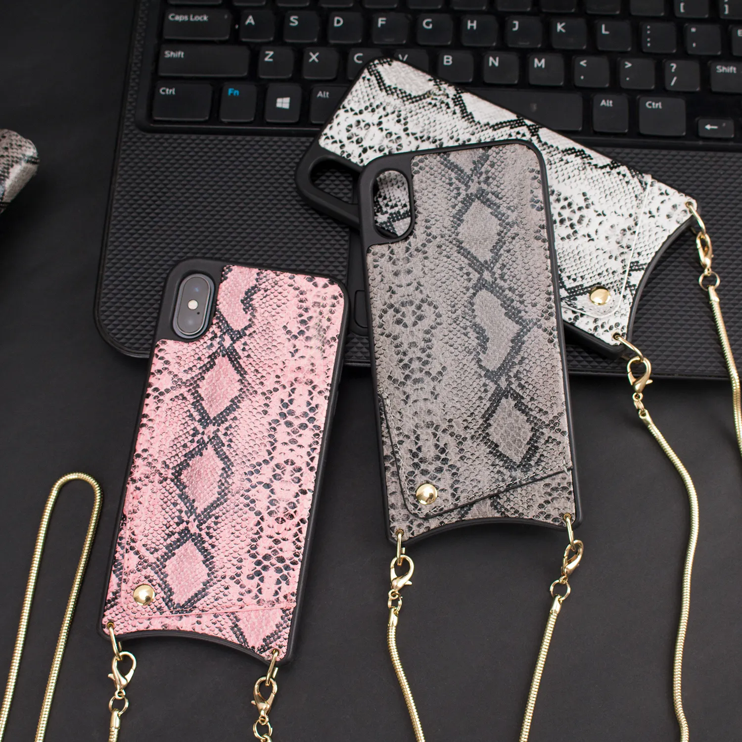 Tenchen Kulit PU Warna Kombinasi Crossbody Sel Ponsel Case dengan Logam Emas Rantai Tali Bahu untuk iPhone 6,7, 8 PLUS