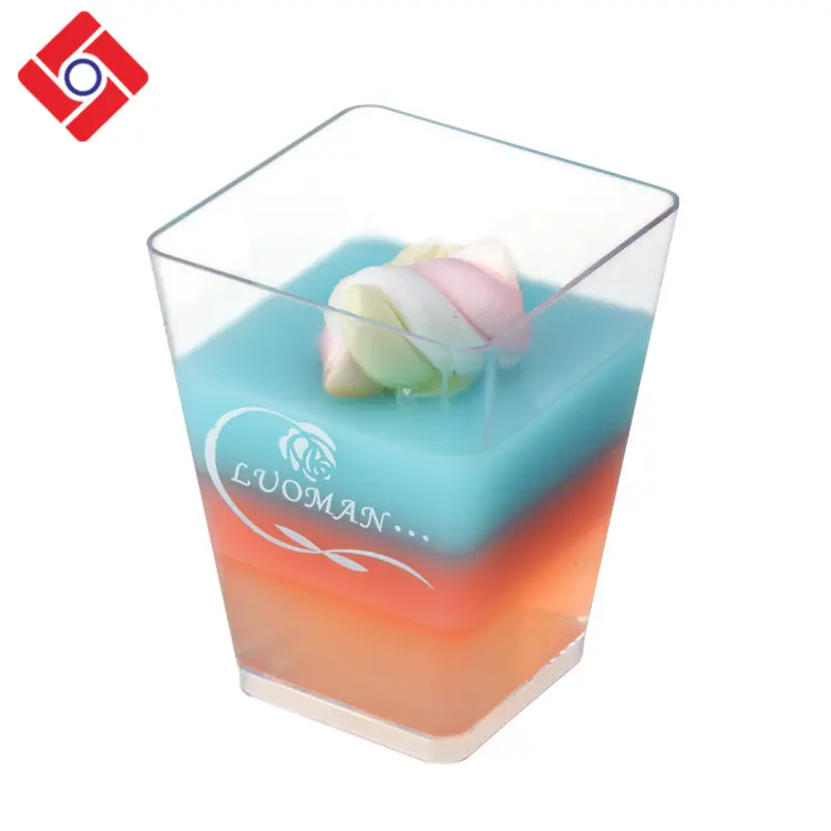 2019 High Quality Custom Printing Plastic Jelly Dessert Cup  PS square Disposable Plastic cup with lid