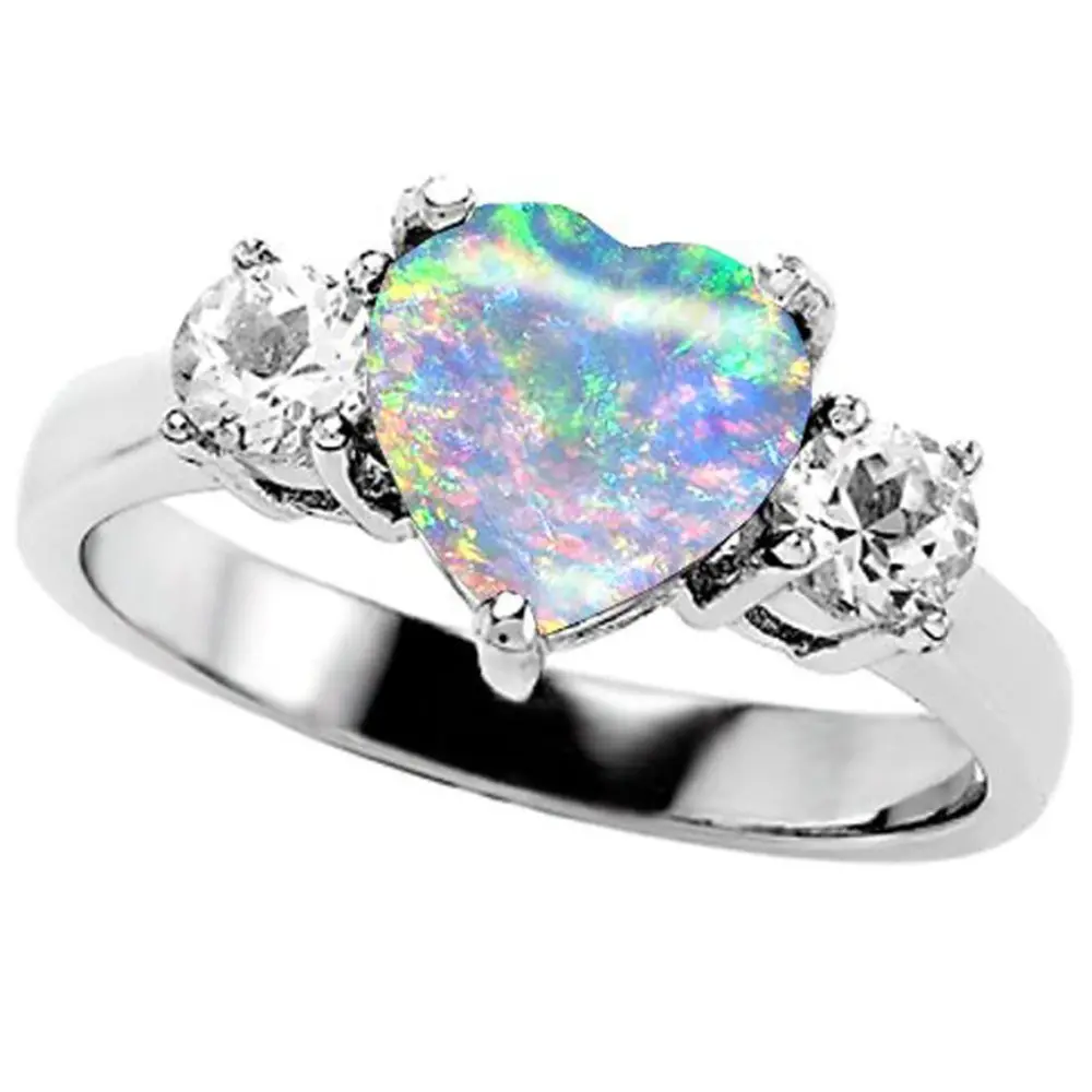 Opala antiga noivado anéis de coração, jóia de opala havaiana, vintage, joia de opala