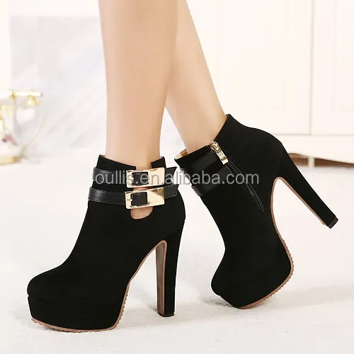 Sexy 4CM plataforma alta ankle boot de salto alto com fivela de metal para o hot-selling PM3957