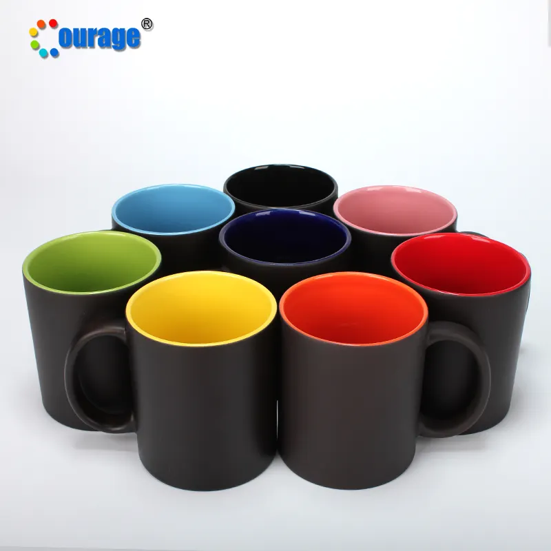 Yiwu 11oz coloré intérieure chaleur blanc tasse magique changement de couleur tasse en céramique