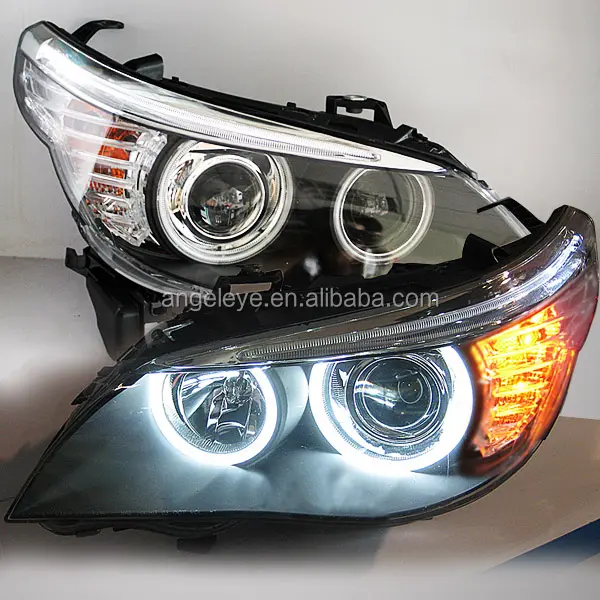 Faro LED para coche, luz de cabeza CCFL Angel Eyes, para BMW E60 523i 525i 530i, año 2005-2007, con lámpara halógena LF