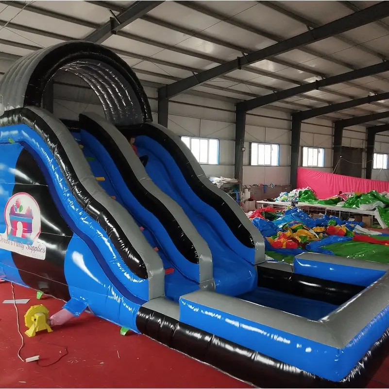 Outdoor blue wave Commercial used PVC cheap inflatable water slides with pool juegos inflables for children and adult