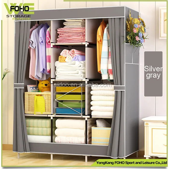 Modern Portable Fabric Wardrobe Iron and Plastic Folding Storage Cabinet for Baby and Home Use for Bedroom Furniture
