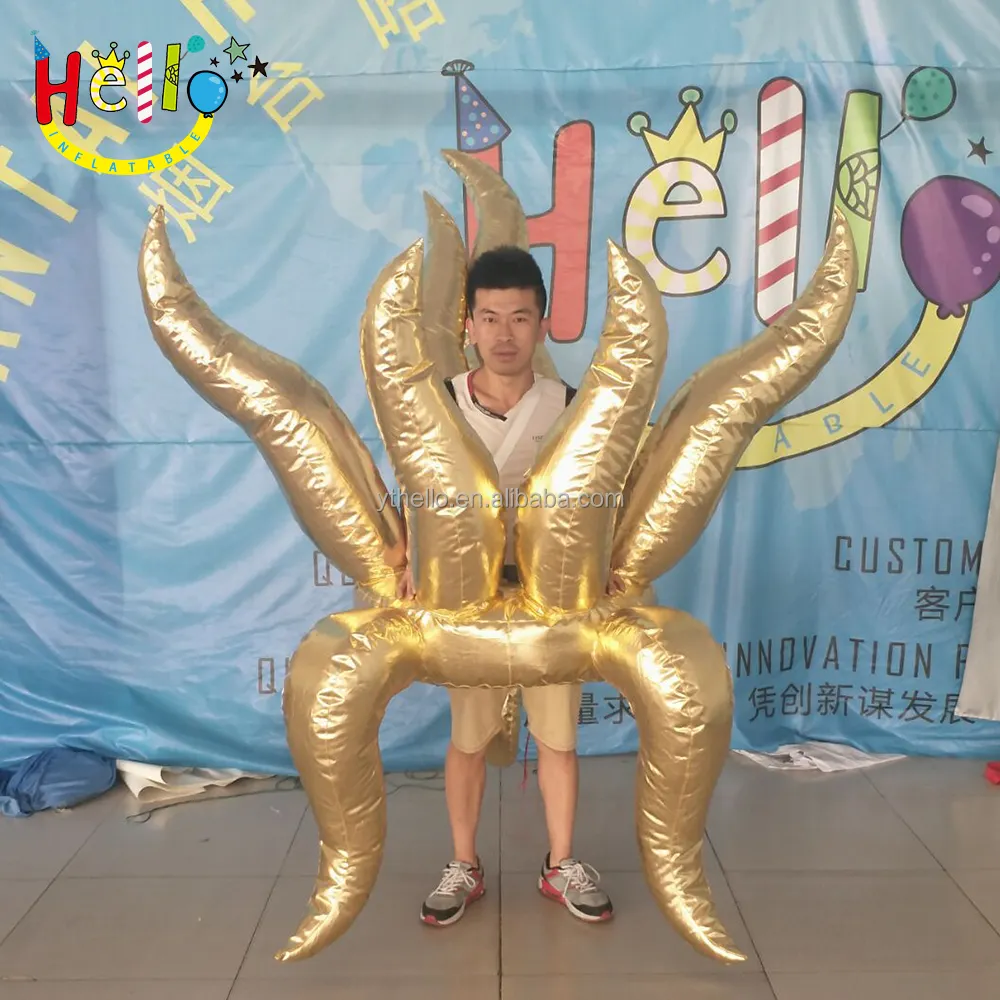 Golden shiny material parade decoration Inflatable flame tentacle octopus costume
