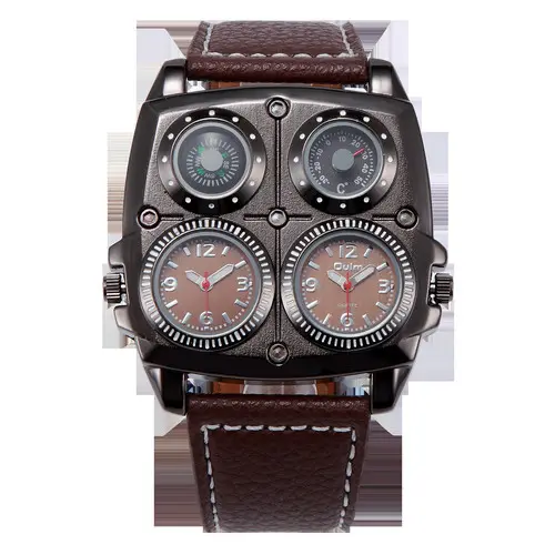 Oulm 1140 Uomini Top Brand di Moda di Lusso Orologi Doppio Fuso Orario Bussola Esterna Orologio Termometro Orologio Al Quarzo