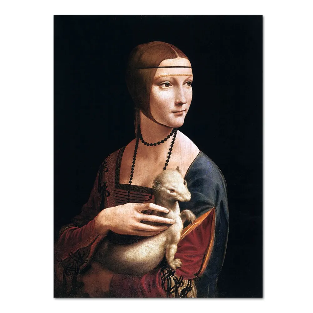 Retrato de mujer adornado del Renacimiento Vintage europeo obra maestra de pintura al óleo Davinci