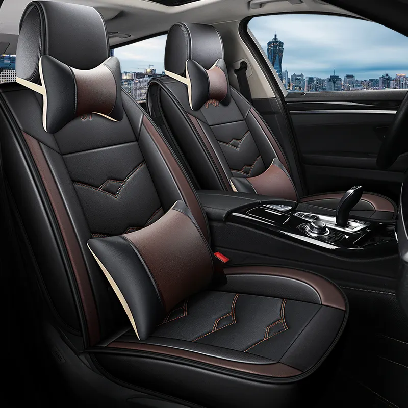 Capa de assento de couro clássica ultra confortável, compatível com 5 assentos frontal e traseiro, conjunto de capas completas