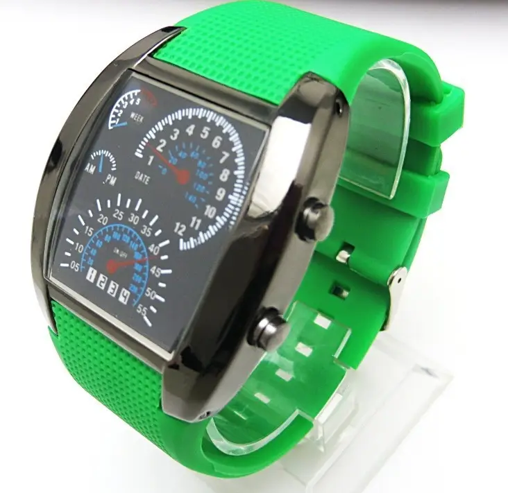 Wholesale Cheap Fashion Mens Lady Sports Watches Aviation style Turbo Dial Flash LED Watch Gift Car Meter watch