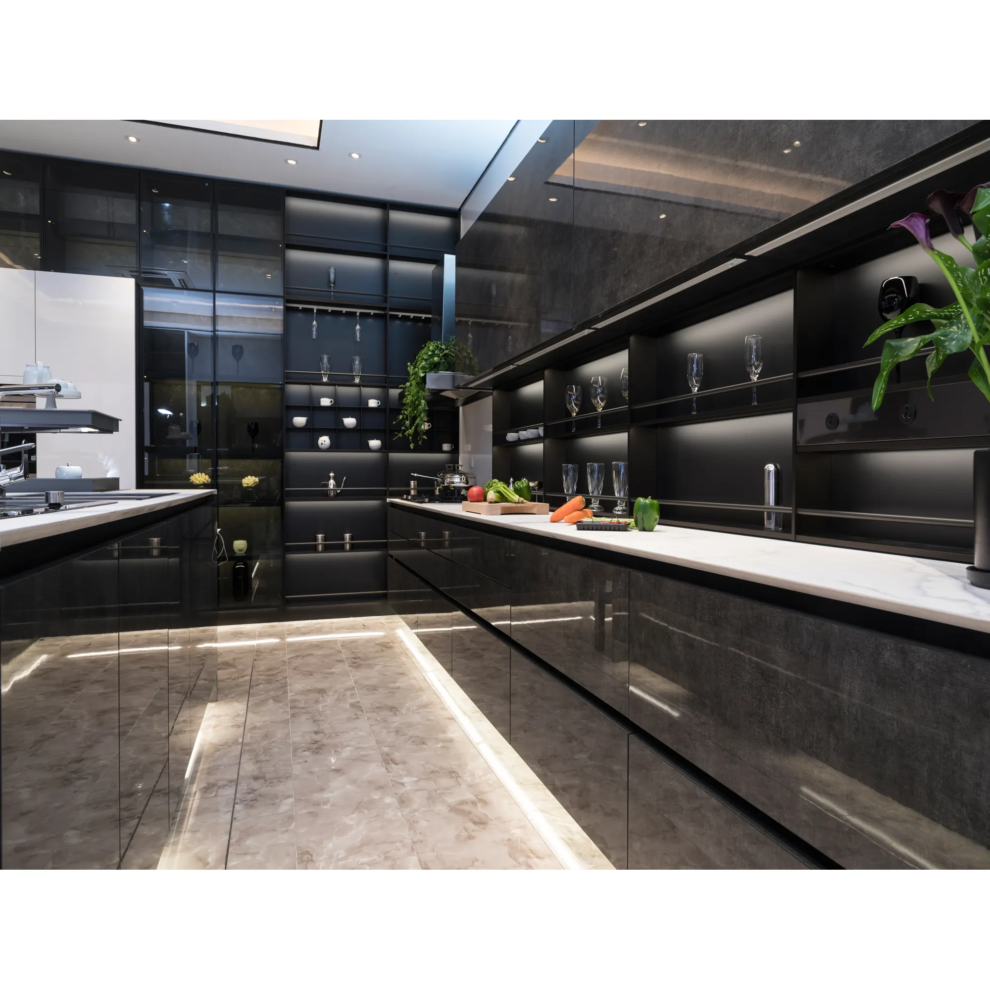 NICOCABINET High Gloss Black Modern New White Designs Kitchen Cabinets Designs Custom Kitchen Supplies
