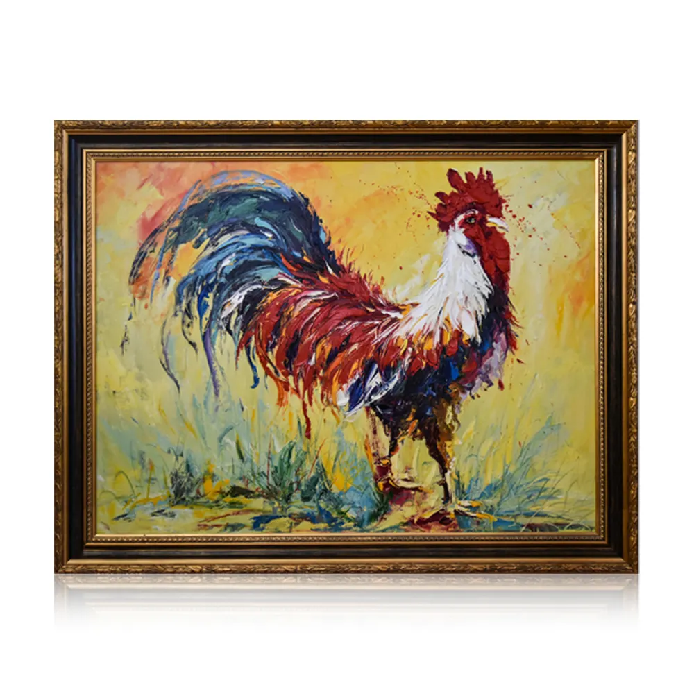 Handgemalte Tier Kunst Wand Dekoration bunte Huhn öl gemälde von hähne