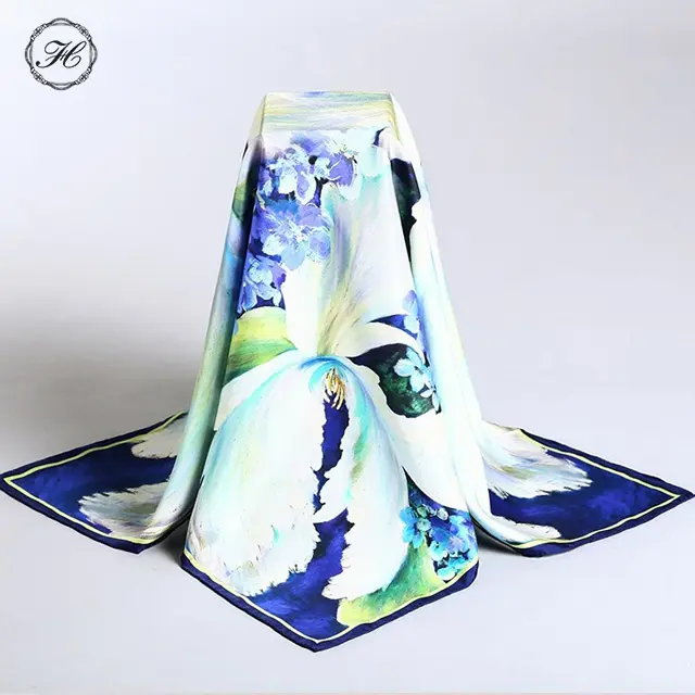 Foulard Hijab en mousseline de soie, en Polyester, solide, 100% Satin de soie naturelle, imprimé Floral, carré, vente en gros