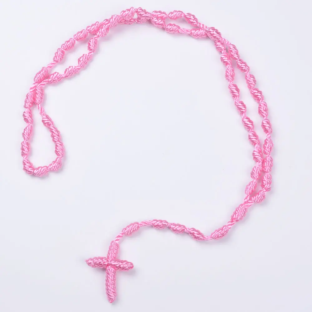 In Magazzino Della Fabbrica di rendere Popolare Rosa Corda Collana Cattolica Fatti A Mano Tessuto Annodato Rosario Croce