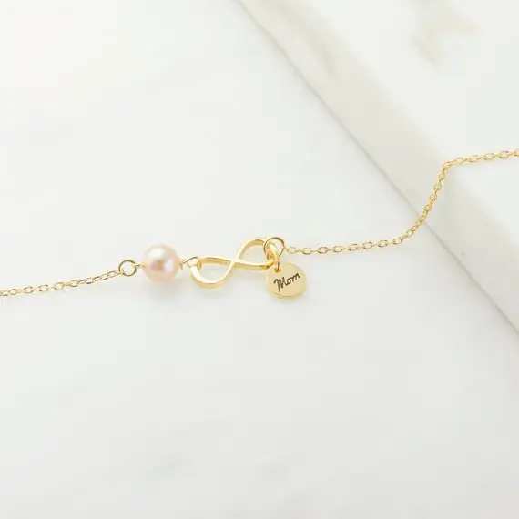 Inspire gioielli commercio all'ingrosso della cina 24 k bracciale in oro personalizzato infinity fascino con la perla della moneta nome braccialetti per le donne