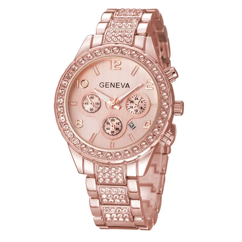 Venta al por mayor de relojes clásicos de colección para mujer, relojes Geneva superior, reloj de pulsera con diamantes para mujer con calendario