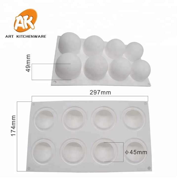 AK 8-Cavity Silicone Molds for DIY French Dessert Chocolate Bombs and Frozen Cake Baking Tools for Soap and Food Use