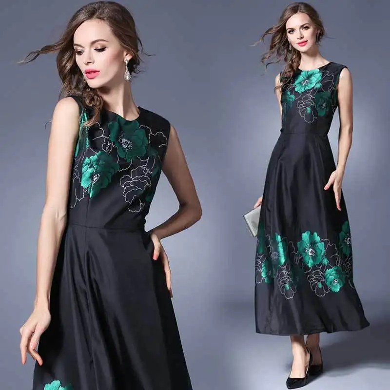 China compras en línea de alta calidad impresión por sublimación vestido largo negro celebridad
