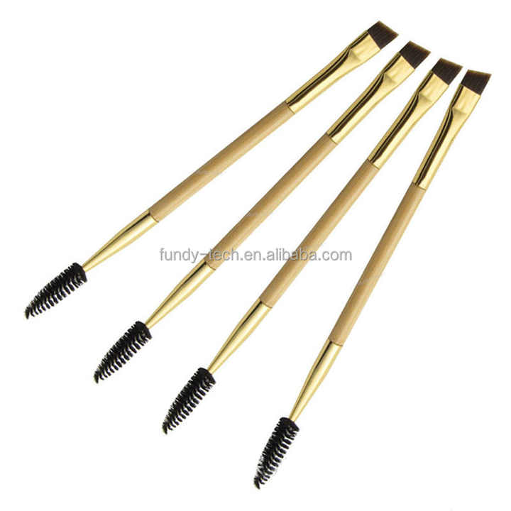 Brosse à sourcils à double extrémité de haute qualité, brosse à sourcils angulaire, brosse à sourcils à poils synthétiques végétaliens à poignée dorée