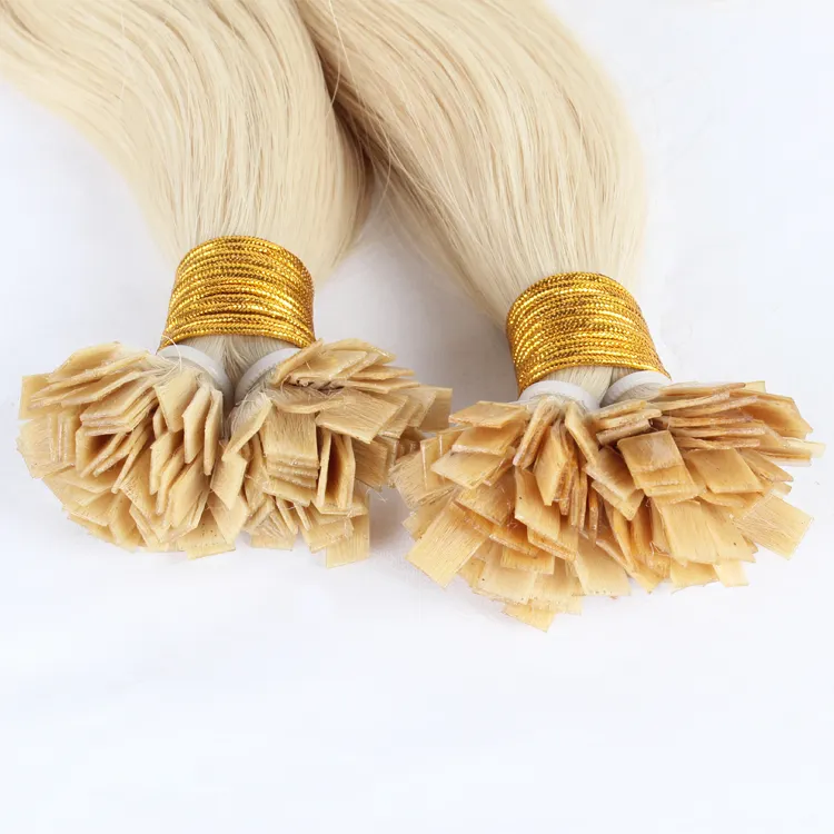 Extensiones de cabello humano con queratina Rubio blanqueado, cabello 613 ruso ondulado remy, doble estiramiento