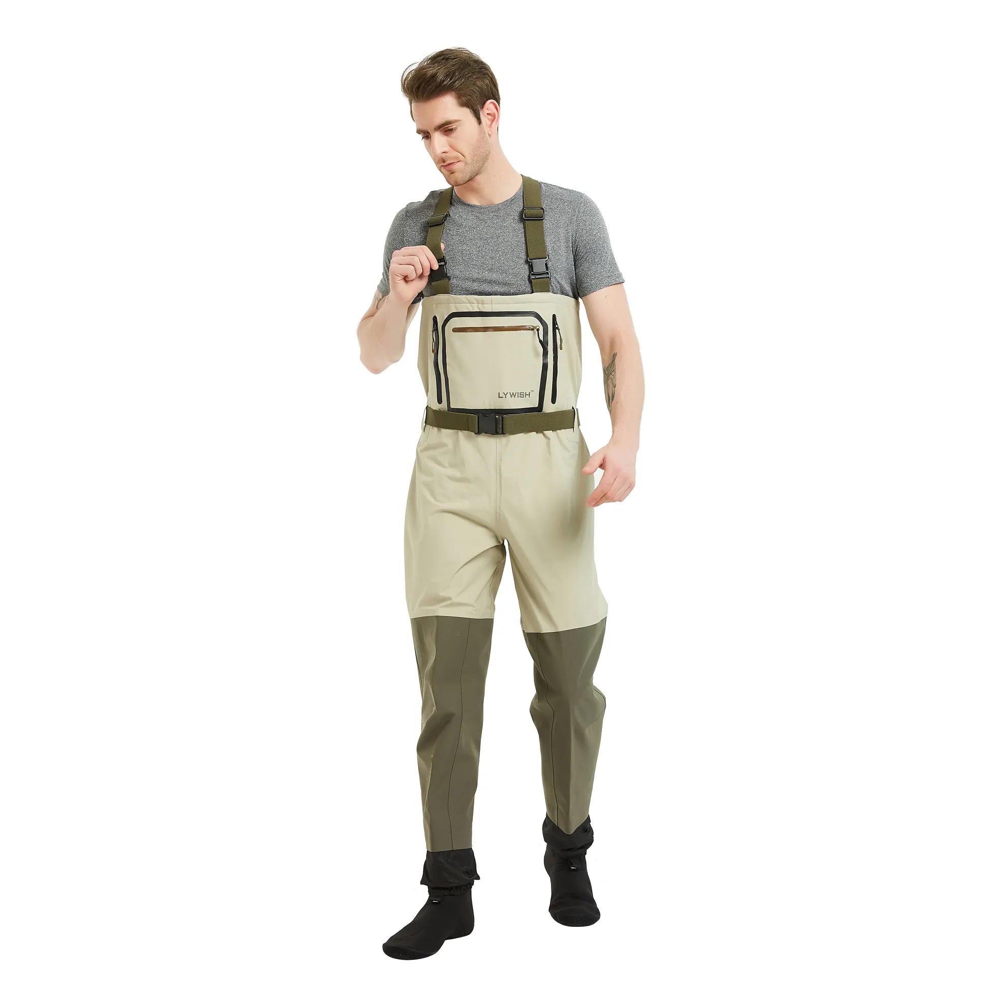 Pantalon de pêche à la mouche pour hommes, wader respirants 3 couches 5 couches, personnalisé, séchage rapide, imperméable, vente en gros,