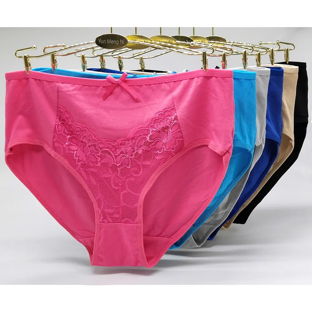 Bragas transparentes de encaje de algodón de talla grande para mujer, ropa interior sexy para mamá